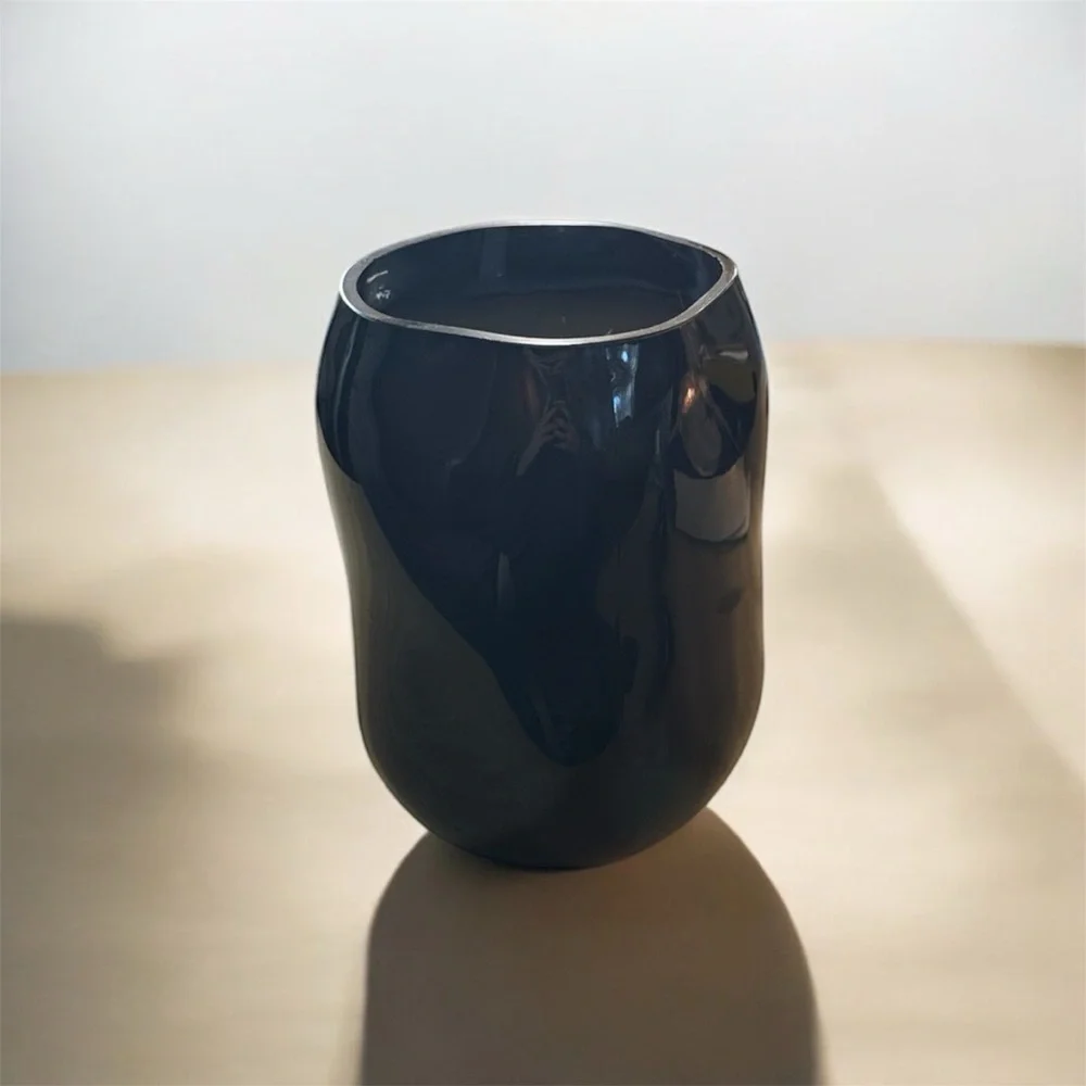 Translucent Black Asymmetrical Vase 5” tall